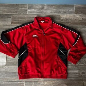 Xara Mens‎ Red Soccer Futball Jacket Full Zip Black and White Trim Size Medium